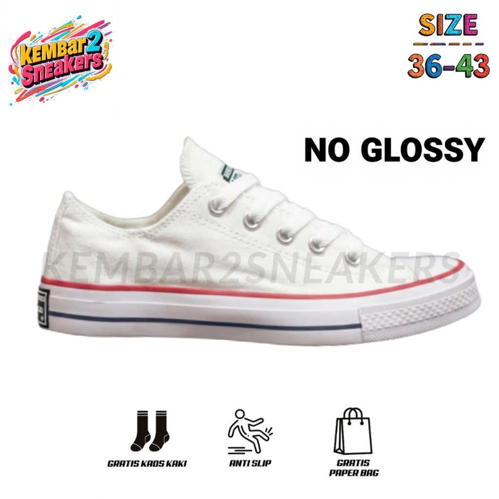 Converse All Star Classic Low Putih Biru Merah Kanvas Premium Original 100%