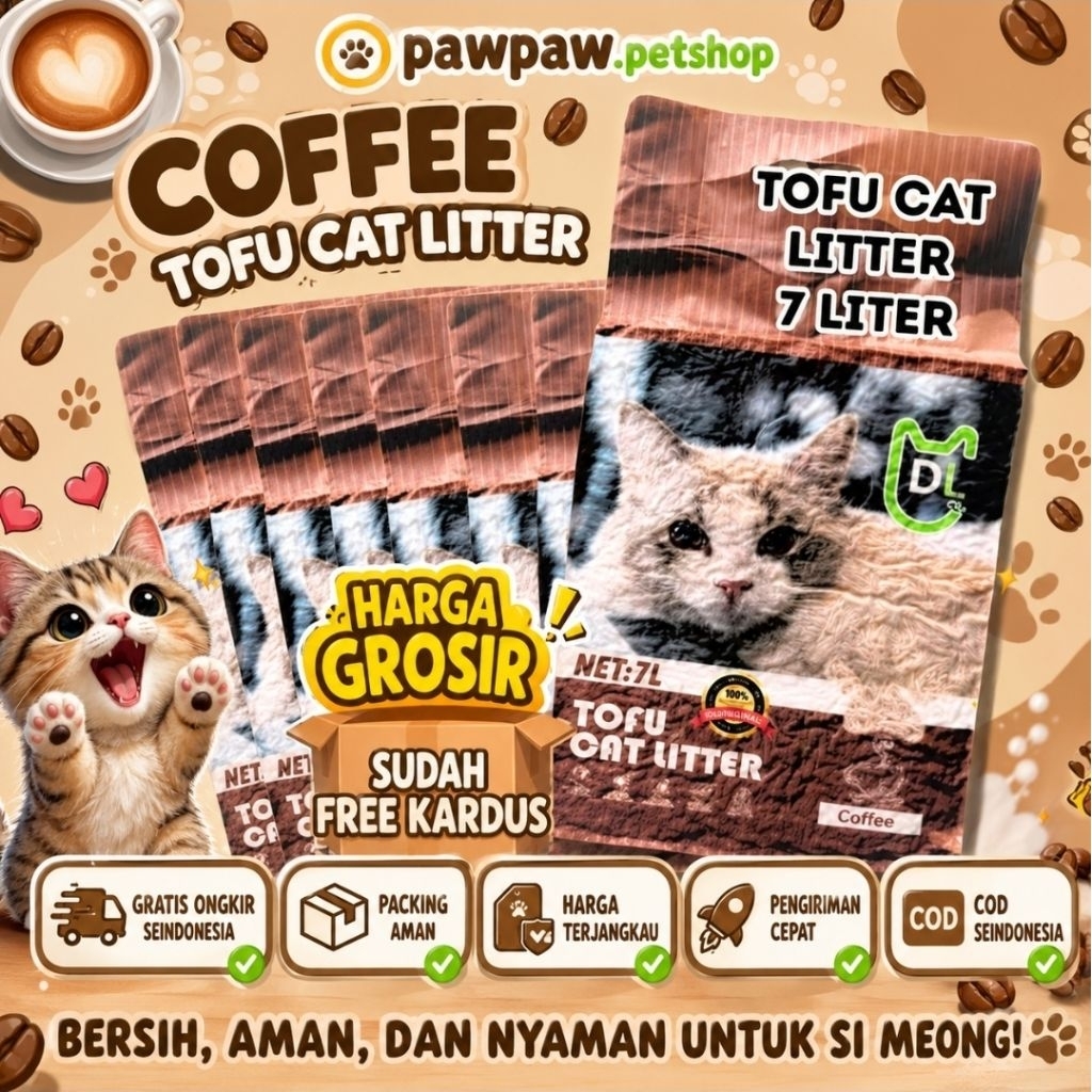 HARGA GROSIR ( 1 DUS ISI 6PCS )Pasir Tofu Kucing DL 7Liter, Tofu Soya Kucing, Pasir Kucing, Tofu, Li