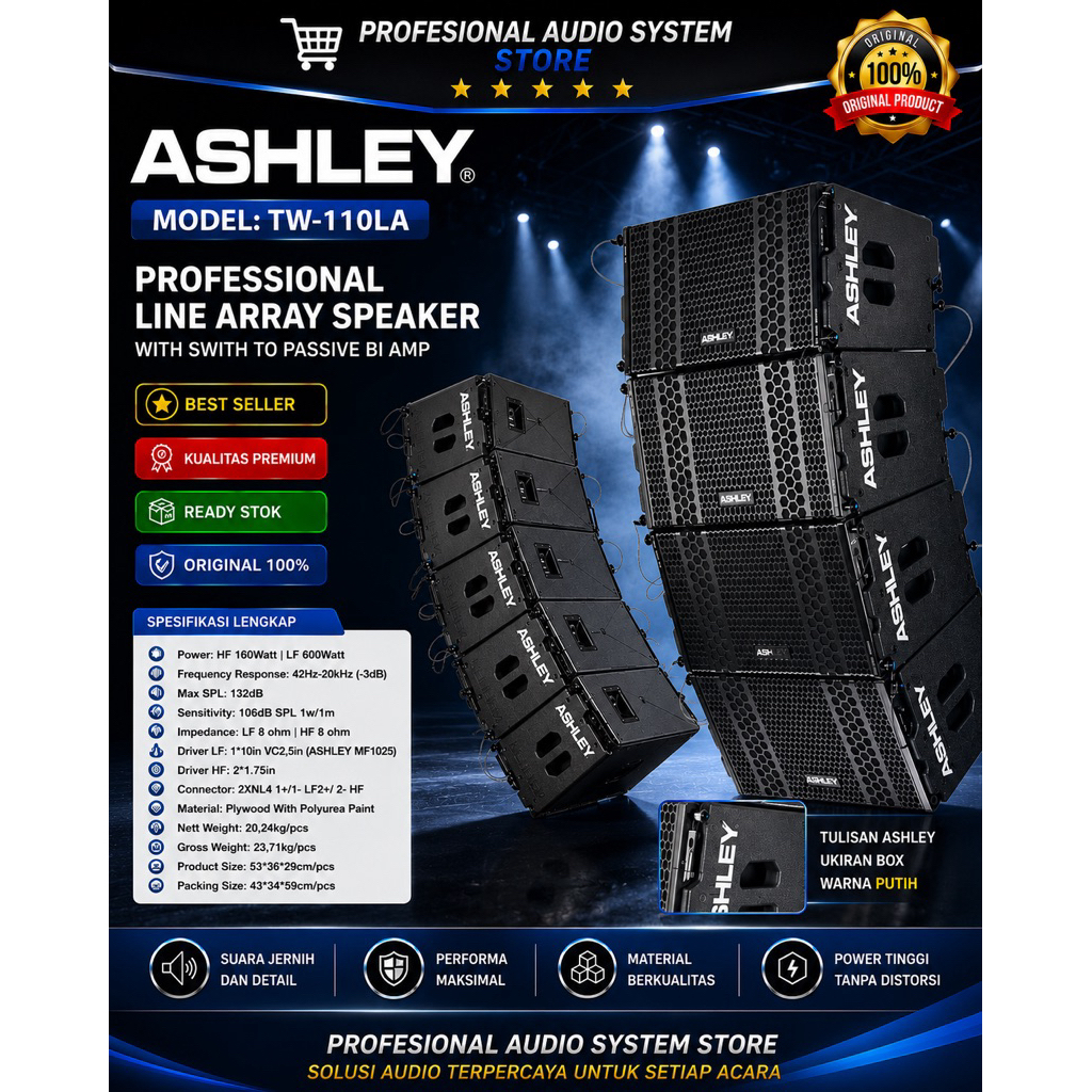 SPEAKER ASHLEY LINE ARRAY SINGLE 10INCH BOX KAYU TW110LA TW-110LA TW 110LA ORIGINAL ASHLEY RESMI