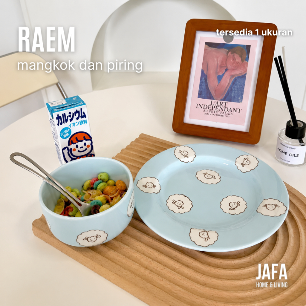 [JAFA] RAEM Mangkok & Piring Keramik Domba Lucu | Bowl Keramik Estetik Korean Style