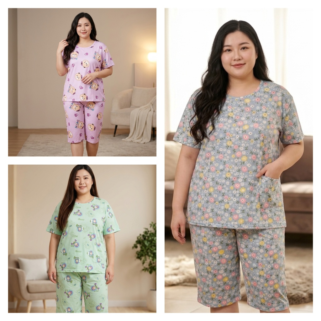 RM001 3/4 Import Super Jumbo ld130 Bahan Kaso Callistaolshop Grosir Baju Tidur Piyama Wanita Dewasa 
