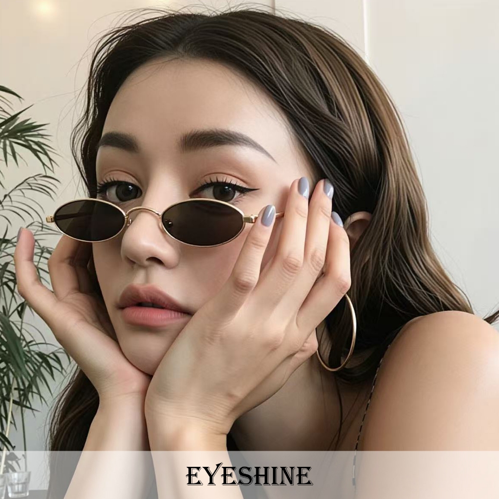 Eyeshine Kacamata Hitam Bingkai Metal Kecil Model Retro / Kacamata Fashion Pria Wanita Sunglasses Ey
