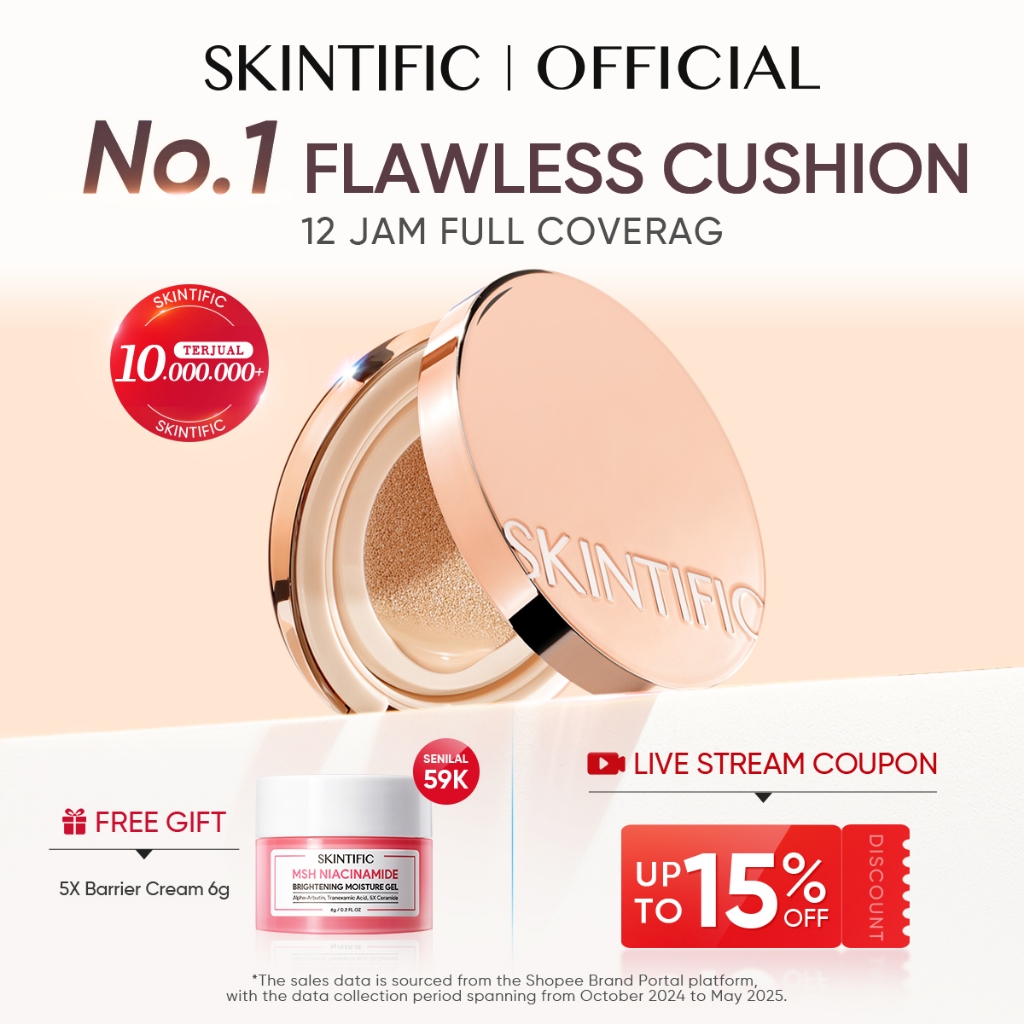 SKINTIFIC - Cover All Perfect Cushion|Flawless & Glow Finish Cocok untuk Kulit Berminyak Berjerawat 