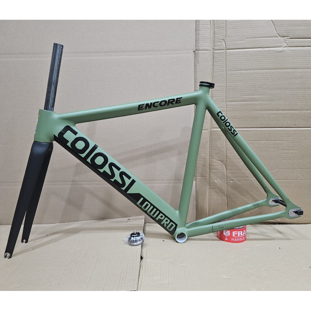 Frameset Sepeda Fixie COLOSSI LOW PRO ENCORE Warna Army Green Frame Alloy Fork Carbon