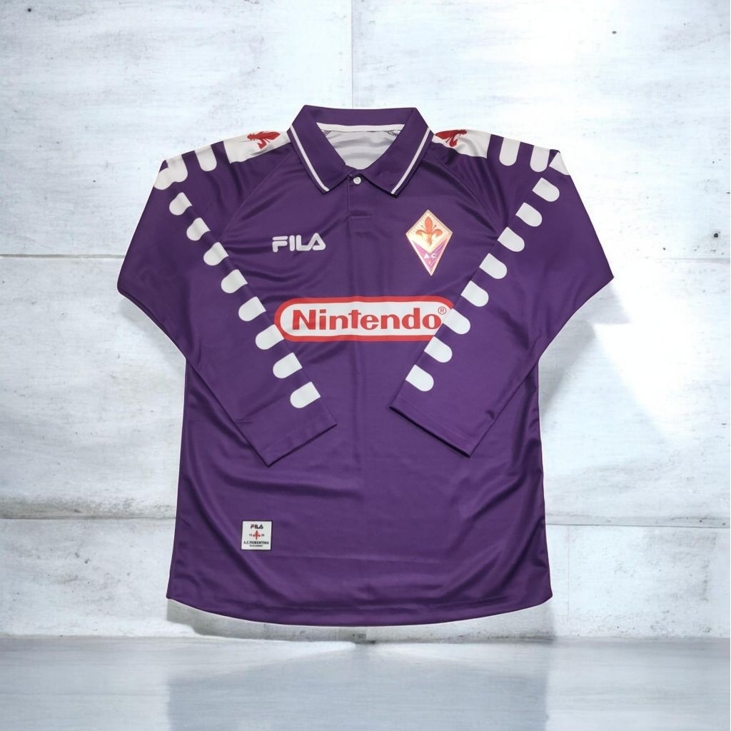 Jersey vintage Fiorentina home 1899/99 L.panjang logo hologram 3D timbul