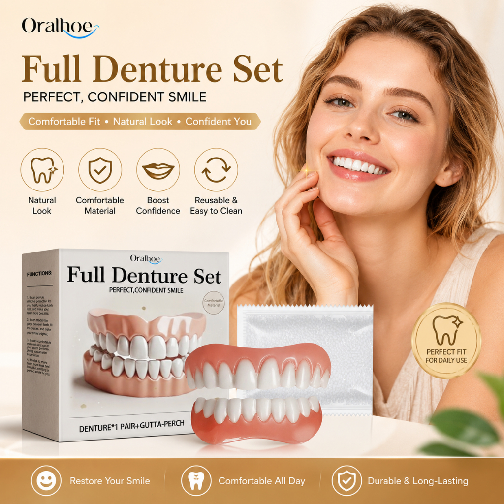Oralhoe Gigi Palsu Lepas Pasang 1set Gigi Palsu Instan Atas Bawah Merapikan Gigi Dengan Veneer Gigi 