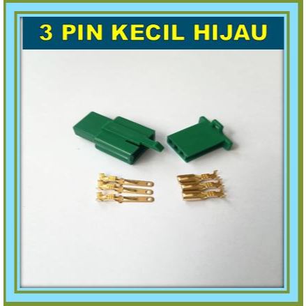 Soket 3 pin kecil hijau / socket 3 pin kecil / konektor kabel 3 pin kecil / soket kabel 3 pin / sock