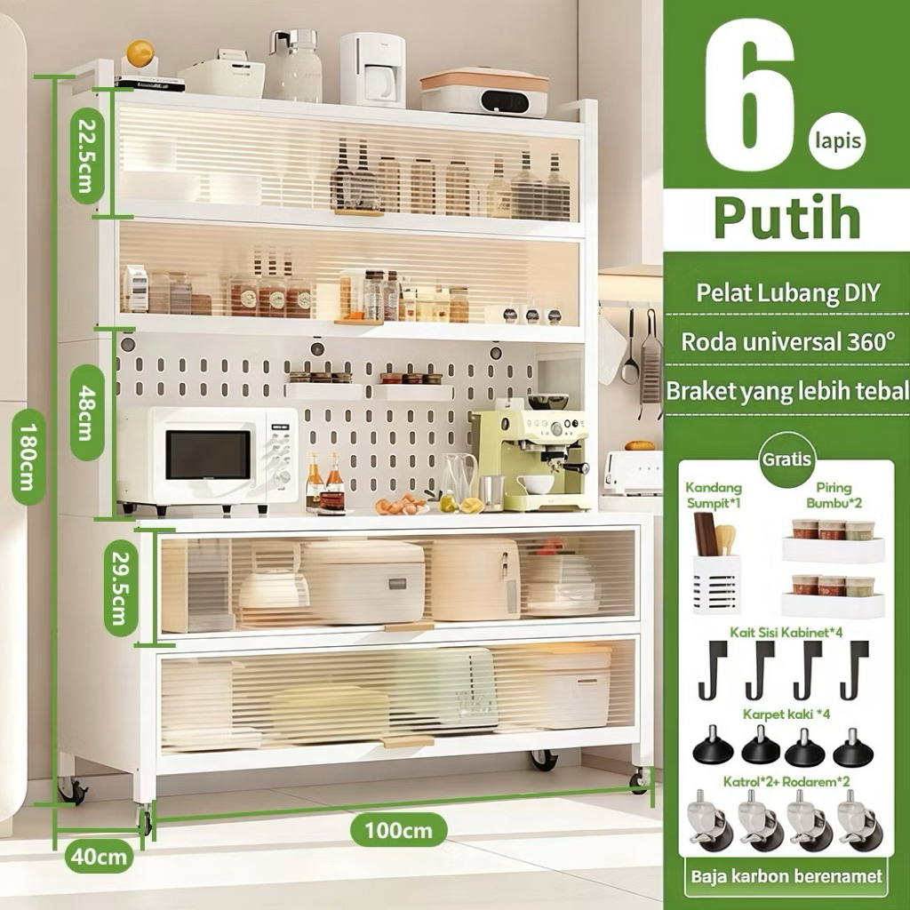 Rak Lemari Dapur Rak Dapur Serbaguna Lemari Piring Lemari Dapur Minimalis Anti Debu Rak Oven Microwa