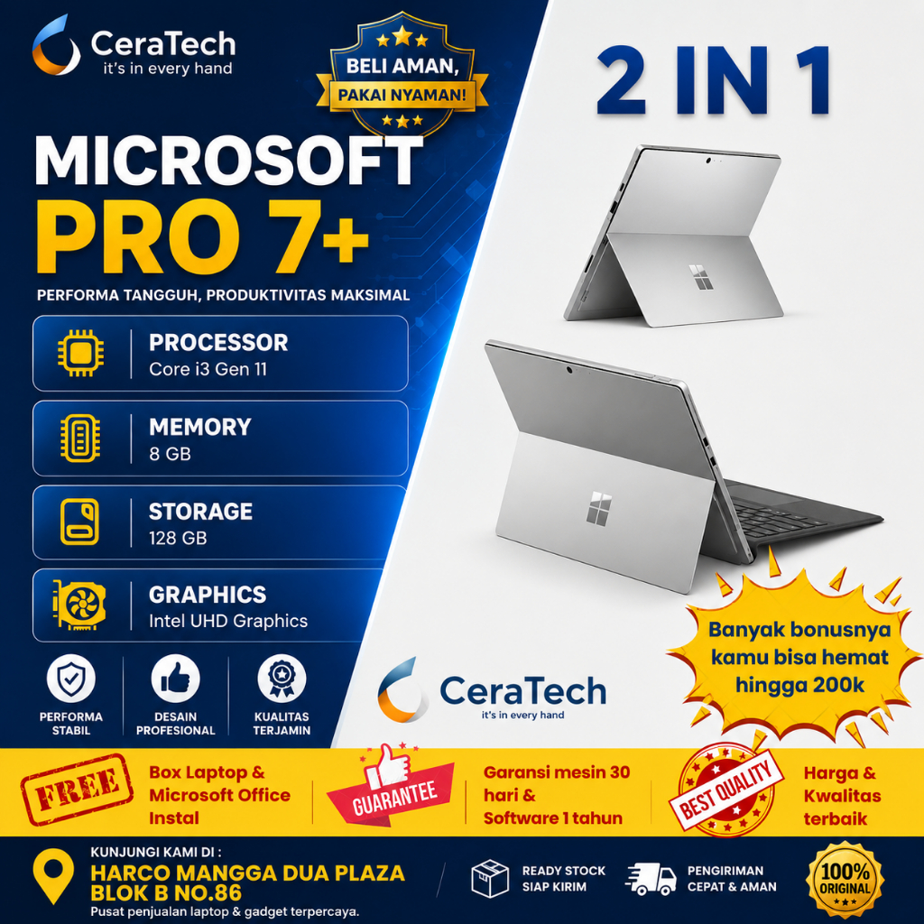 Microsoft Surface Pro 7+ Ultra Slim Laptop Tablet 2-in-1 i3 Gen 11