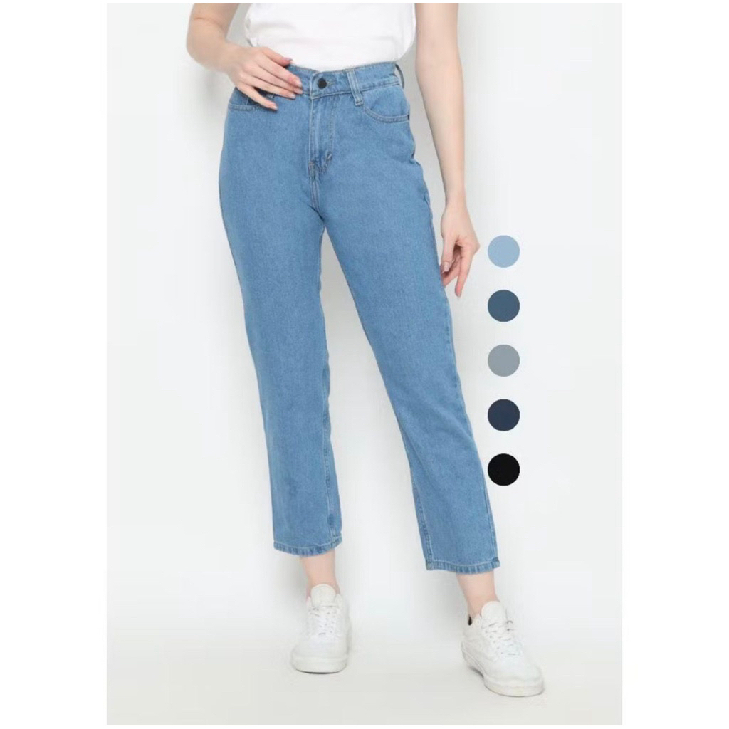 Celana Jeans Wanita Mom Jeans Highwaist Non-Stretch (rijek pabrik)
