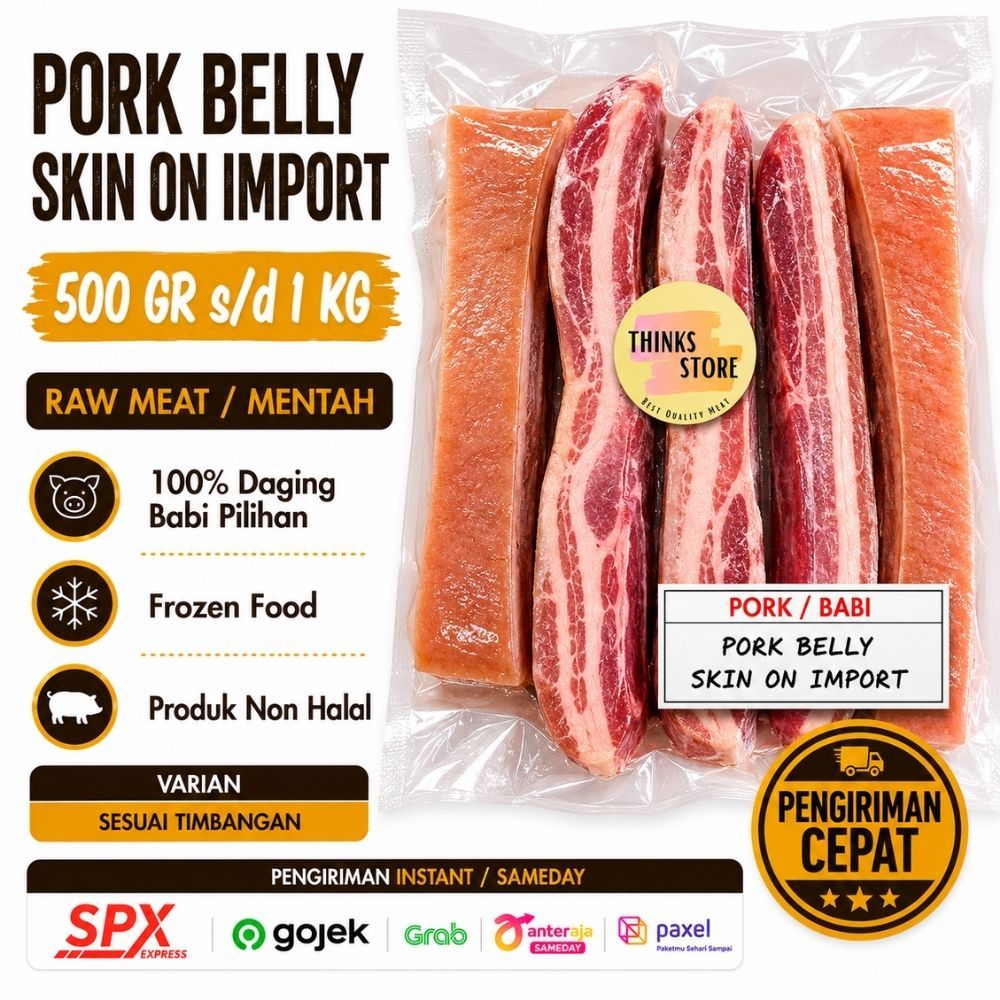 Daging Babi Samcan Kulit Import - Pork Belly Skin On Import - Samcan kulit utuh