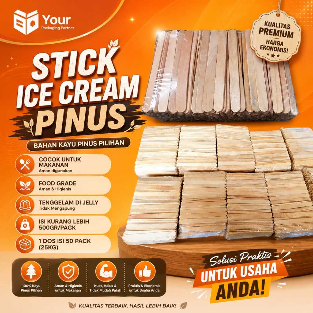 STICK ICE CREAM SUPER PREMIUM STIK KAYU PINUS ES KRIM 500 GRAM