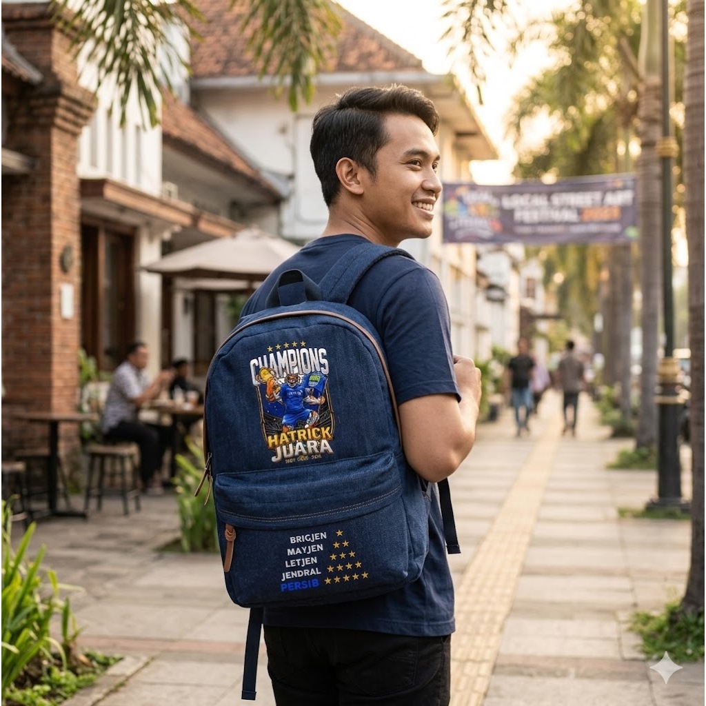 Tas Ransel Pria Tas Ransel Sekolah Denim Jeans Gambar PERSIB