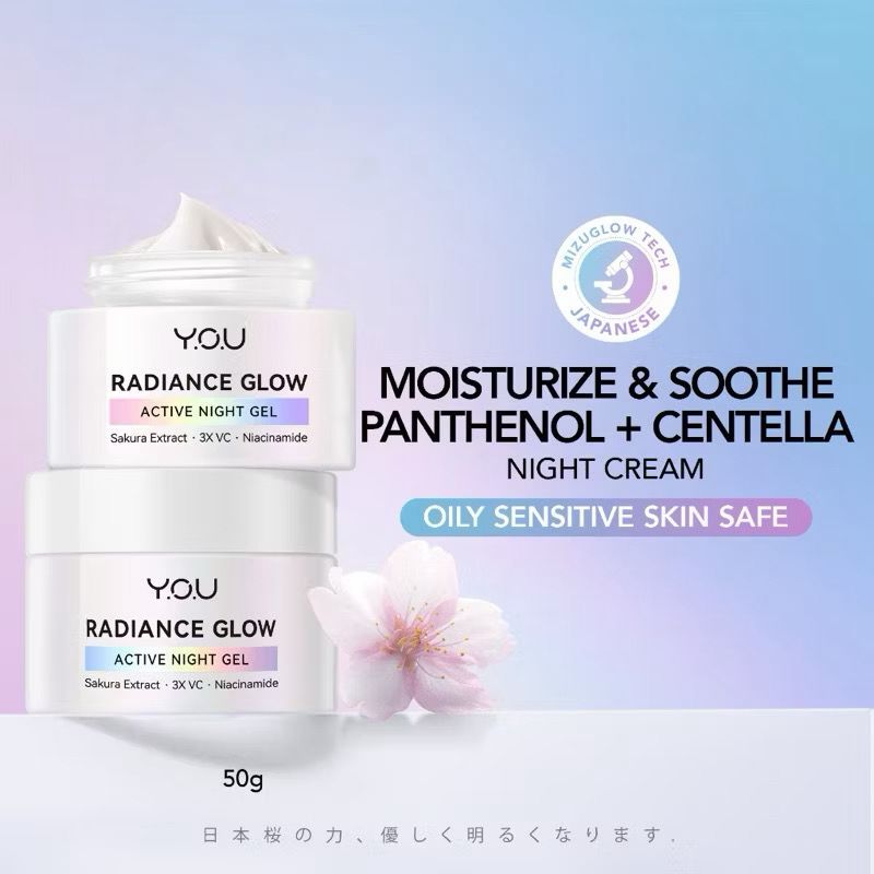 COD - YOU RADIANCE GLOW ACTIVE NIGHT GEL KRIM MALAM | 3X VITAMIN C, NIACINAMIDE, SAKURA EXTRACT MELE