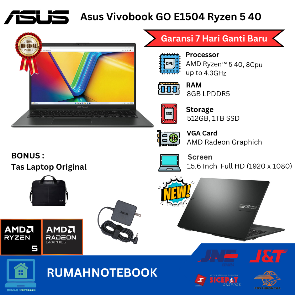 Laptop Baru ASUS Vivobook Go 15 E1504 AMD Ryzen 5 40 8Cpu Upto 4,3Ghz