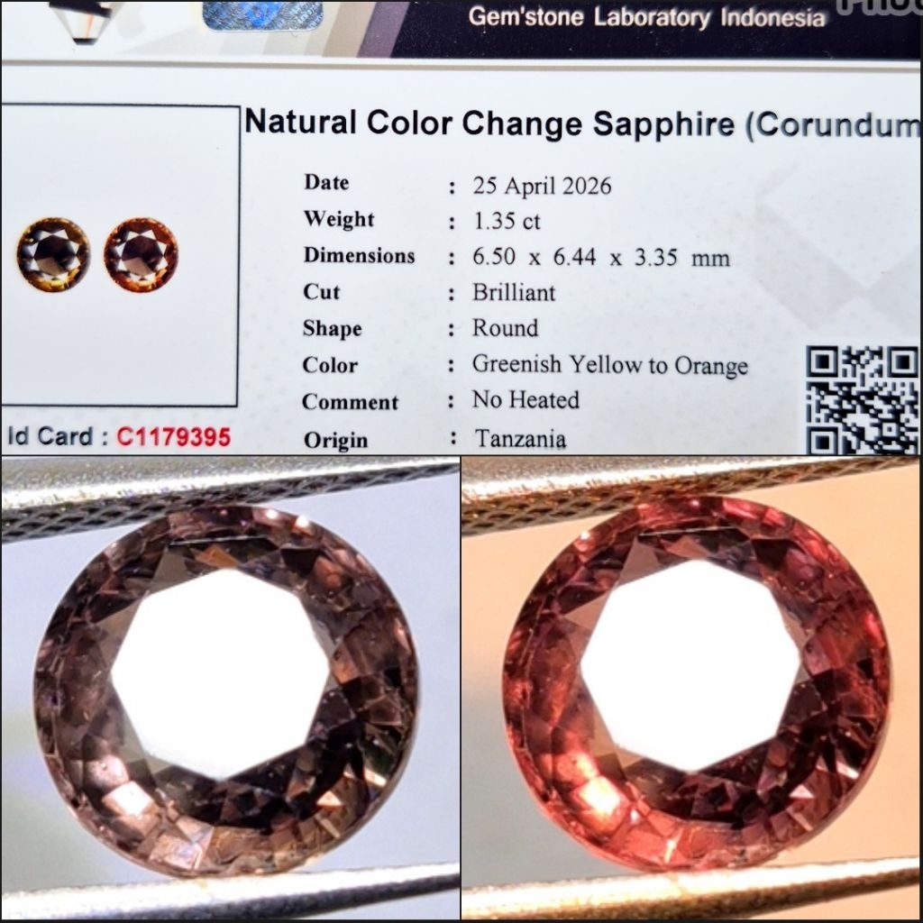 Natural Color Change Sapphire NoHeated 1.35 crt Round Cut Bicolor Safir Hot item NH NTE Top HQ Memo 