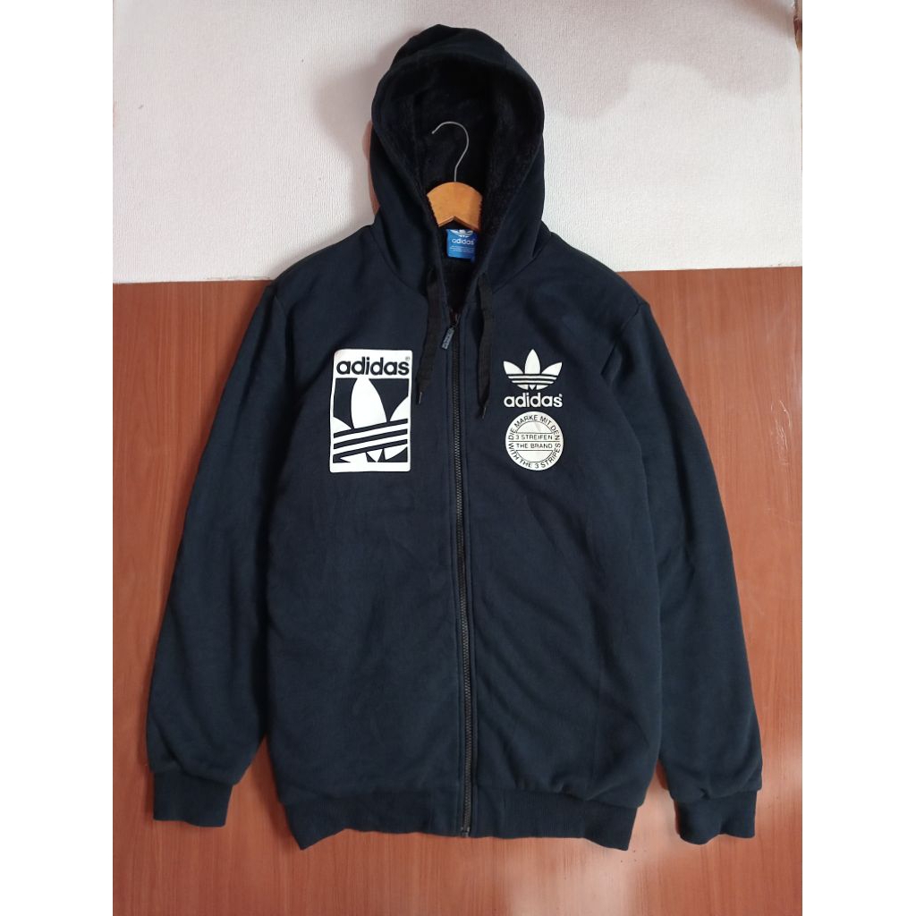 Zipper Hoodie Adidas navy sherpa casual unisex