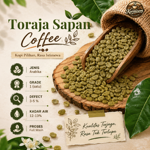 Green Bean biji kopi Arabika Toraja Sapan - Full Wash G1 | 1Kg / 1000 Gr