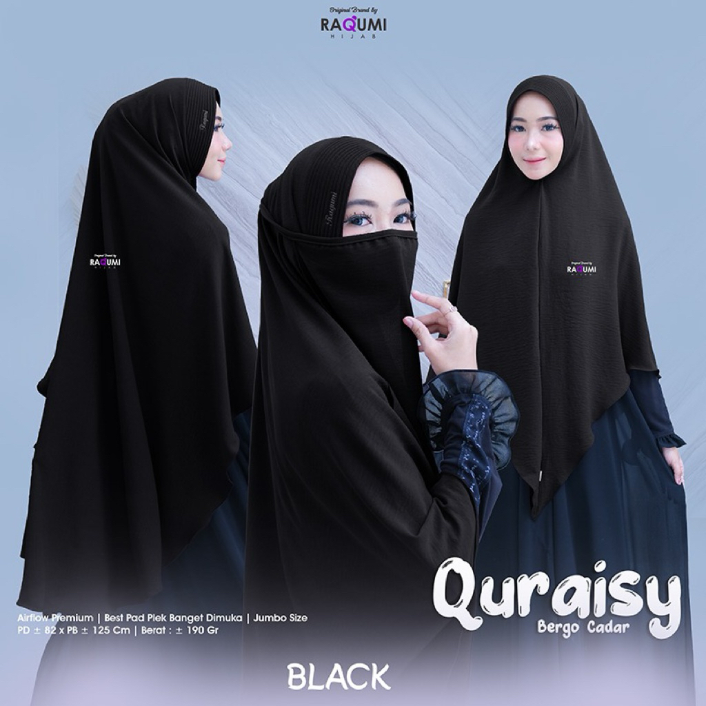 QURAISY BERGO CADAR ORIGINAL BY RAQUMI HIJAB / FREE CADAR / JILBAB AIRFLOW PREMIUM / JUMBO SIZE