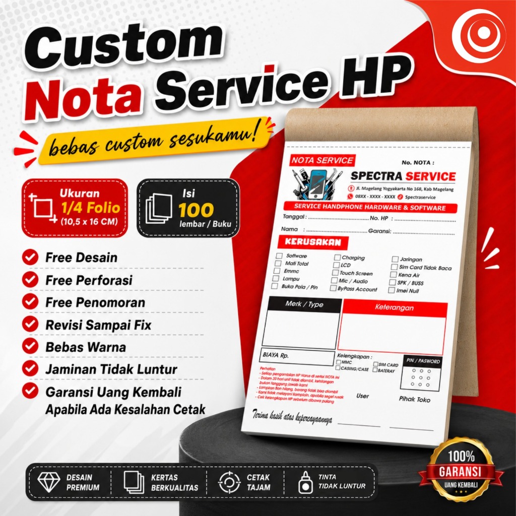 Cetak Nota Service HP Custom - Nota Konter - Nota Custom Free Desain