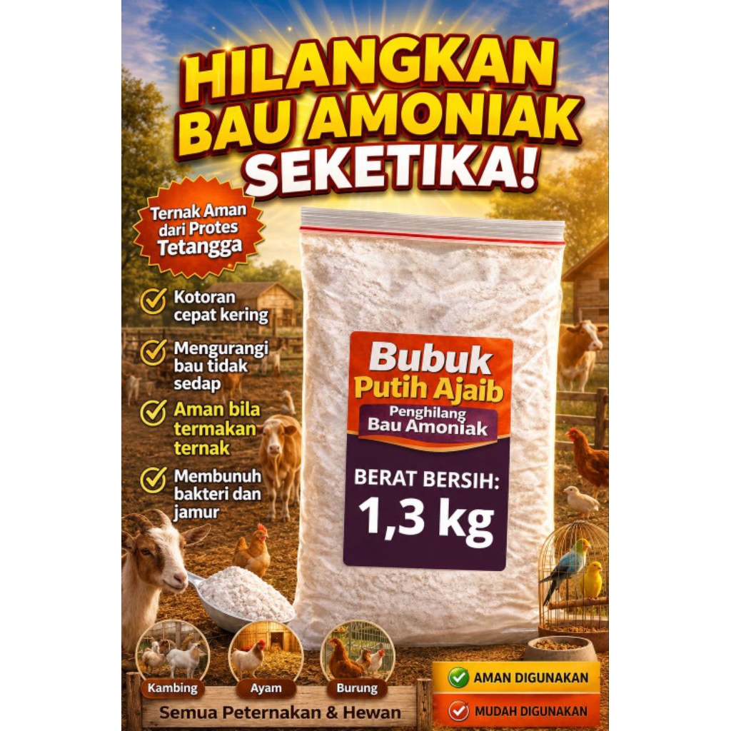 Bubuk Penghilang Bau Kandang | Anti Bau Amoniak Ternak Ayam Kambing | Pengering Kotoran Kandang | Is