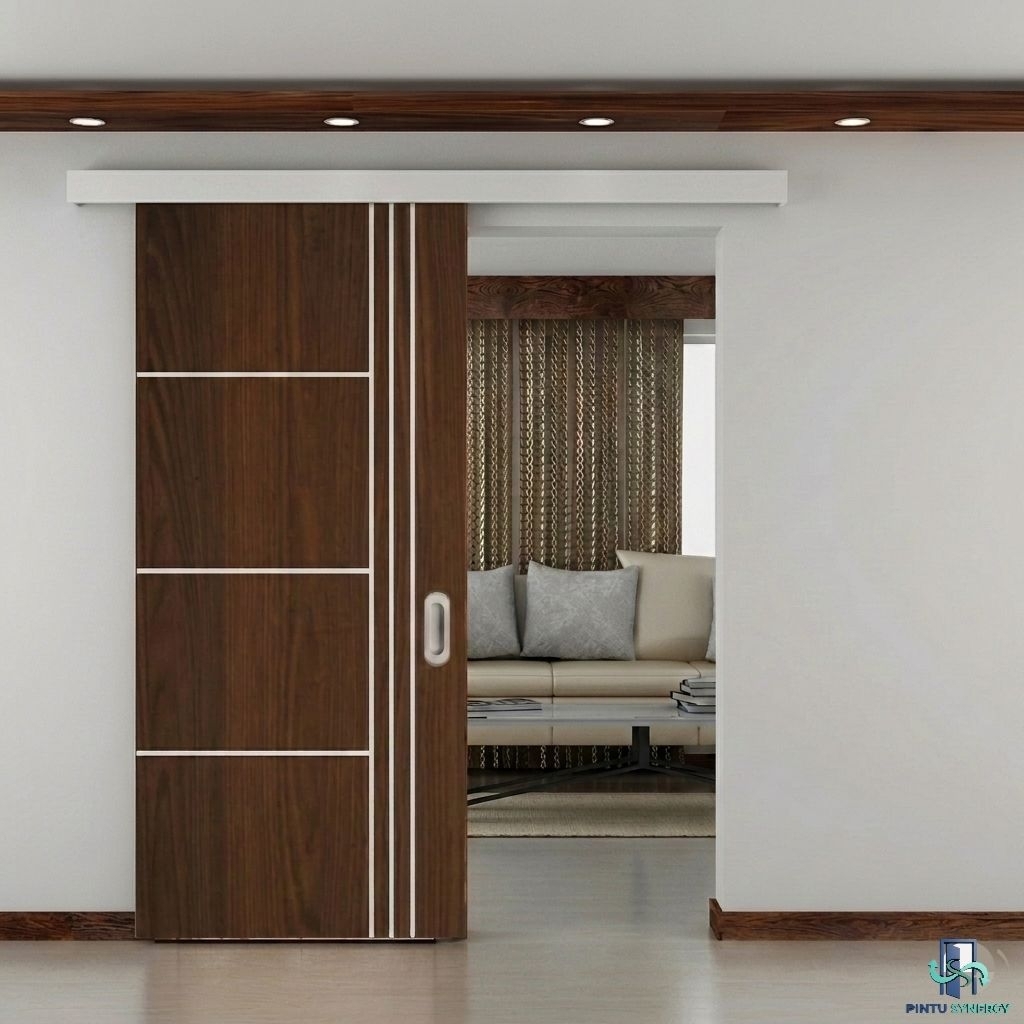 Pintu Geser | Pintu Sliding | Pintu Kamar Lengkap Rell Sliding, Kunci & Handle