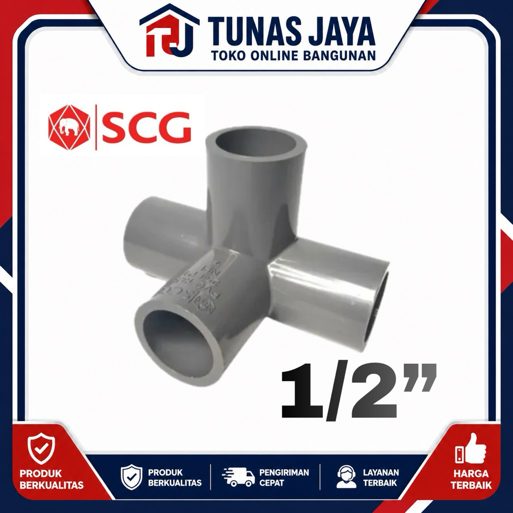 Tee cabang 4 ukuran 1/2” PVC