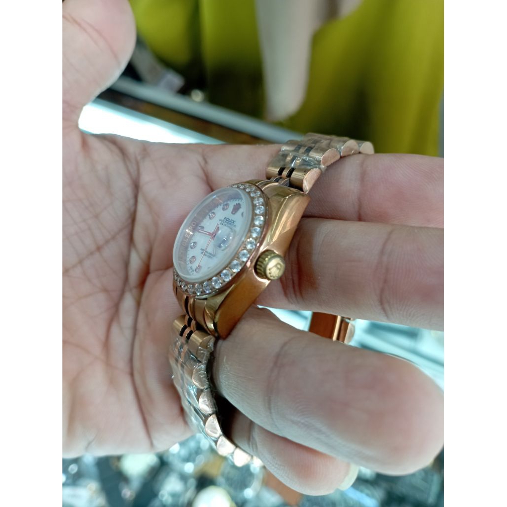 jam tangan wanita rosegold elegan otomatis solid material ex klasik