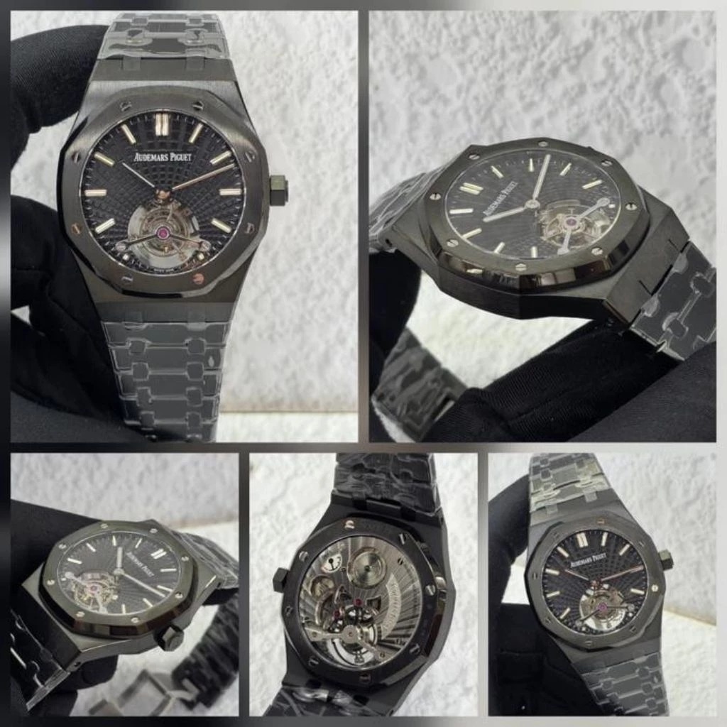 JAM TANGAN AP PRIA ROYAL OAK TOURBILLON SWISS BLS AUTOMATIC 43MM FULL BLACK DIAL