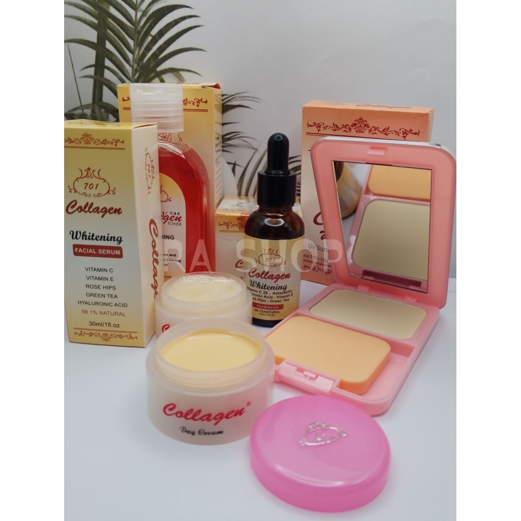 PAKET " COLLAGEN " 5in1 ( KRIM SIANG - KRIM MALAM - SERUM - TONER - BEDAK )