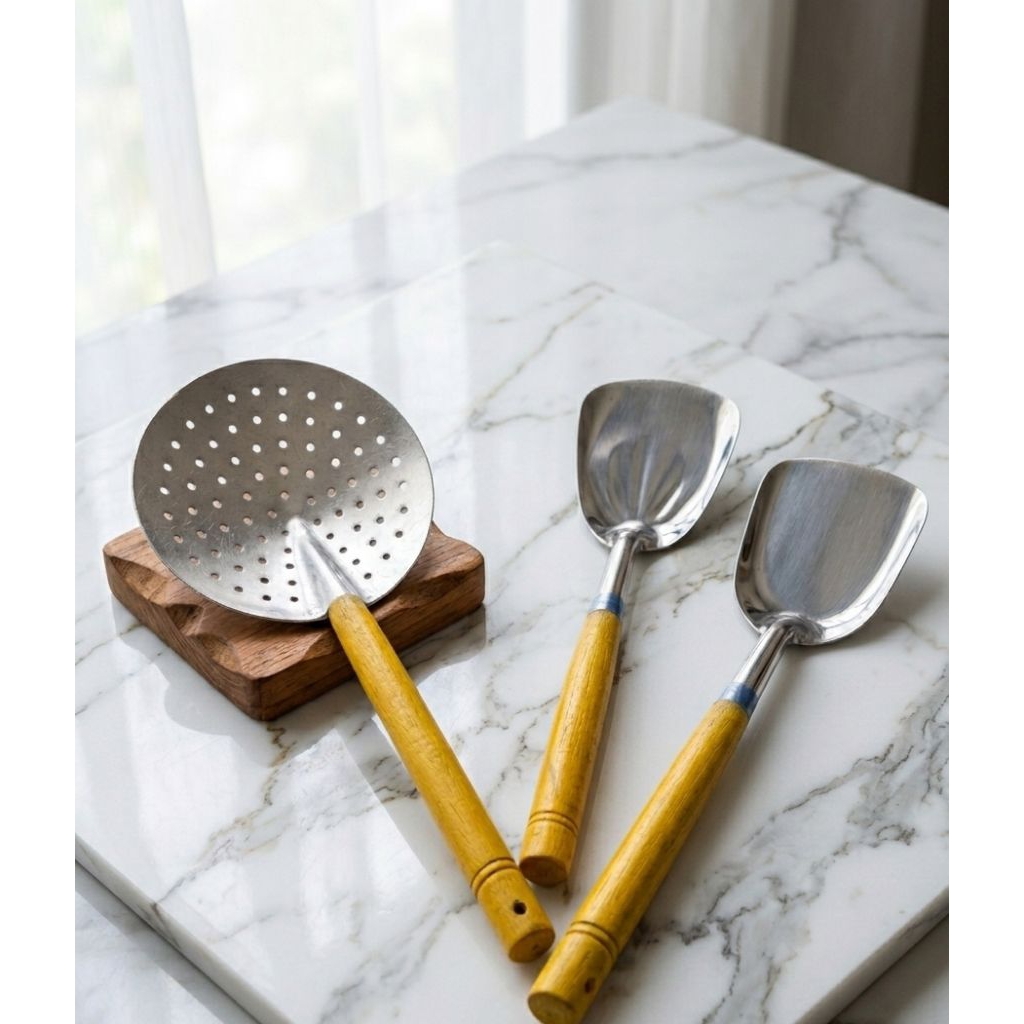 Spatula/Sutil/Serokan 2in1/Sutil gagang kayu/spatula gagang kayu