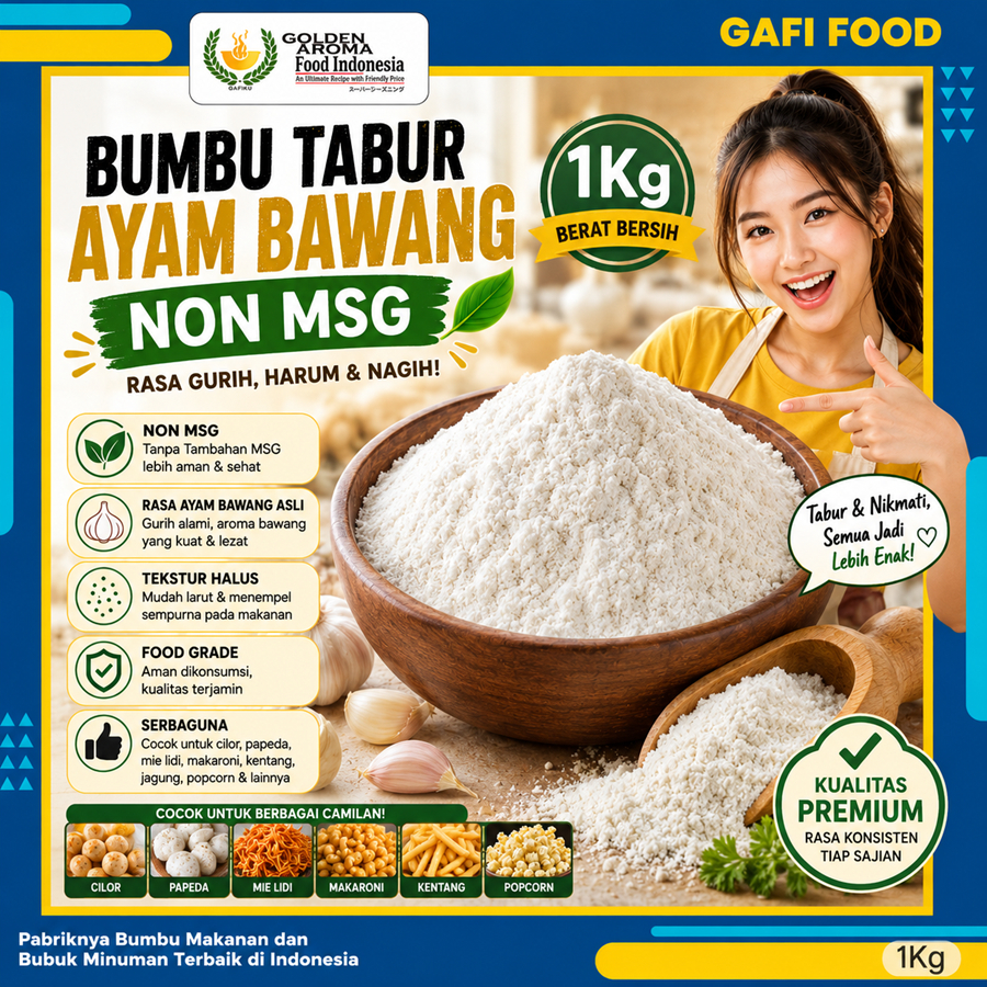BUMBU TABUR AYAM BAWANG NON MSG 1 KG FOOD GRADE 1Kg Bubuk Bumbu Cilor Papeda Mie Lidi Makaroni