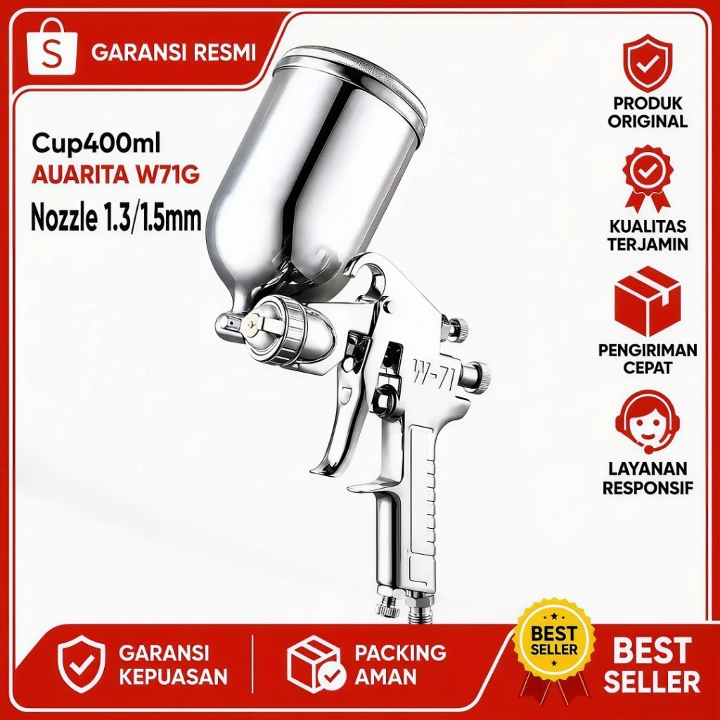 Spray Gun cat semprot Auarita W-71G cup 400ml Original Auto refinish gun
