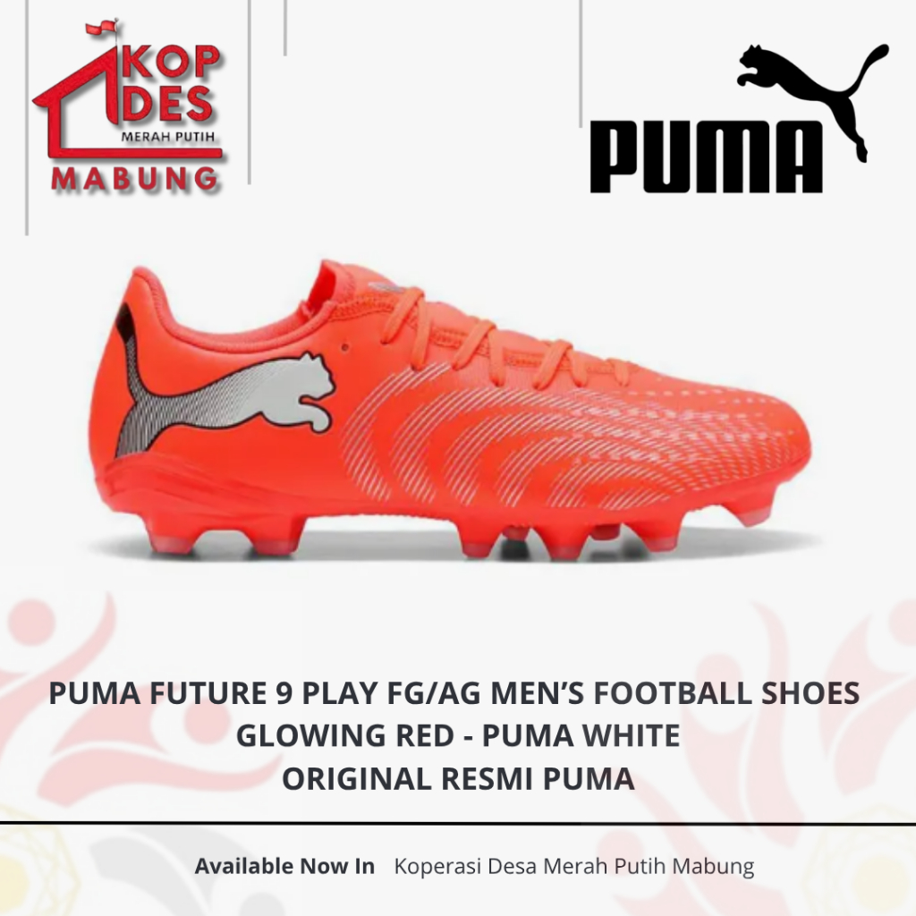 Sepatu Sepakbola Pria Puma Future 9 Play FG/AG Glowing Red-Puma White - Original