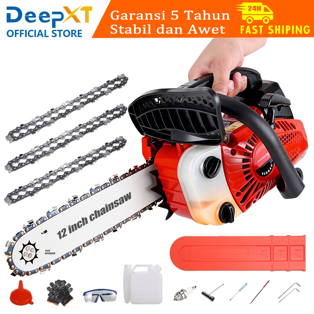 Mesin Tebang Pohon Gergaji Rantai Bensin DEEPXT 25CC Portabel Ringan Sistem Starter Mudah Potongan S