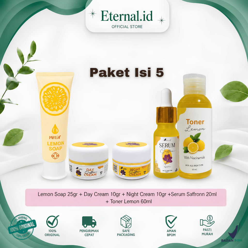ETR - [5in1] Saffron Glowing Perawatan Wajah Lemon Soap Day & Night Cream Toner Pelicin Serum Saffro