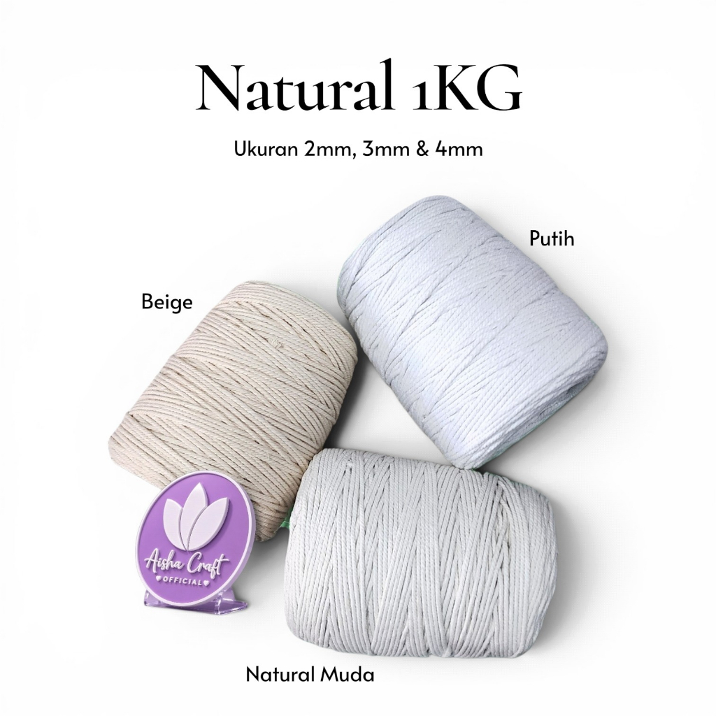 Tali Katun Macrame Natural 2MM 3MM 4MM 1KG 3PLY Berkualitas
