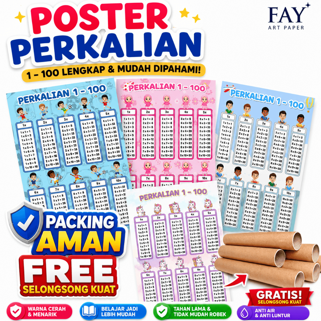 Poster Perkalian  Anak TK SD 1 - 100 Poster Edukasi