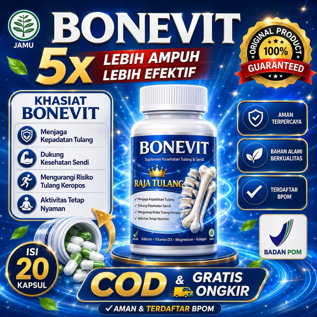 BONEVIT RAJA TULANG MENGATASI PERMASALAHAN SENDI , NYERI SENDI, NYERI TULANG BPOM PRIGINAL