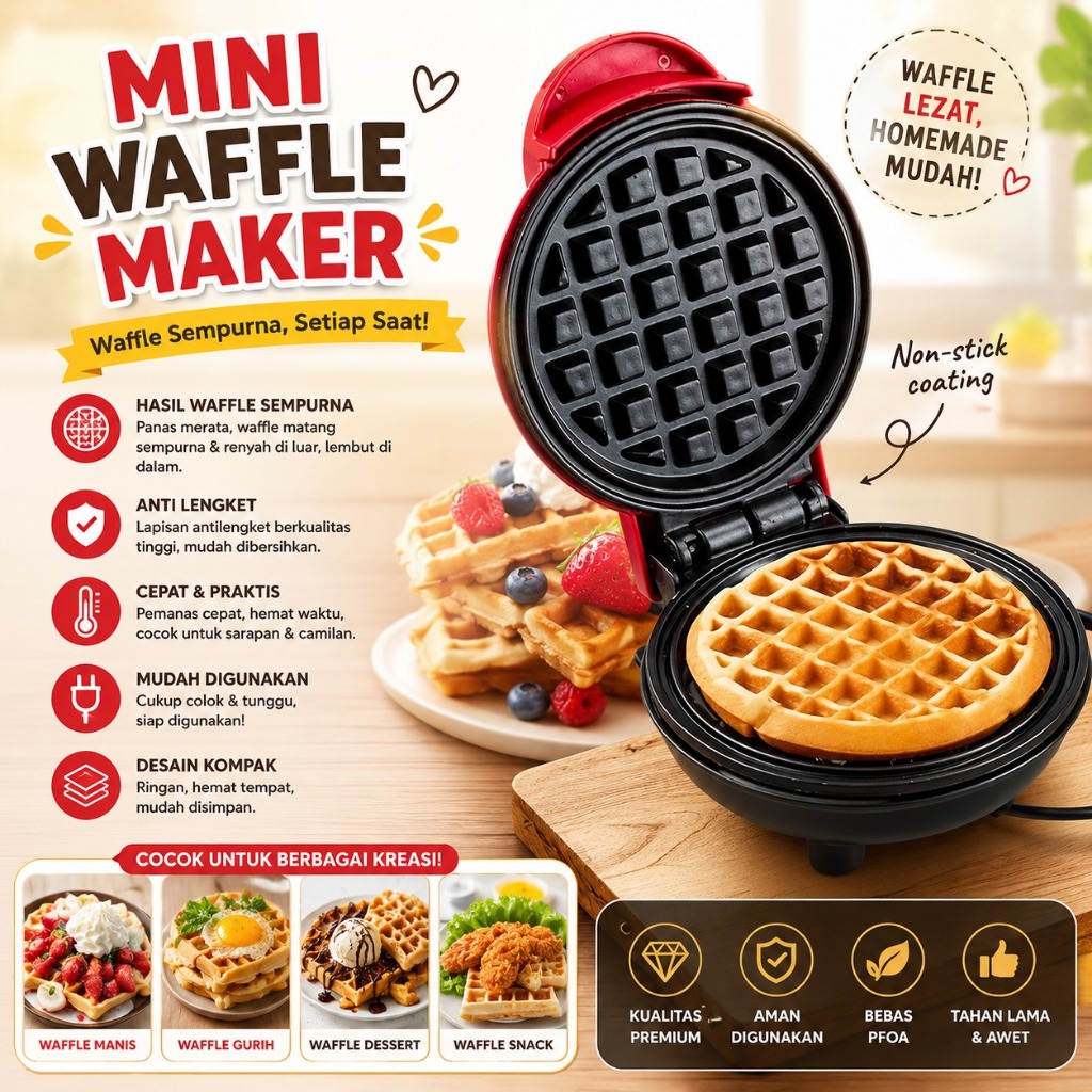 Mini Maker Waffle Elektric/ Cetakan Pancake Bulat