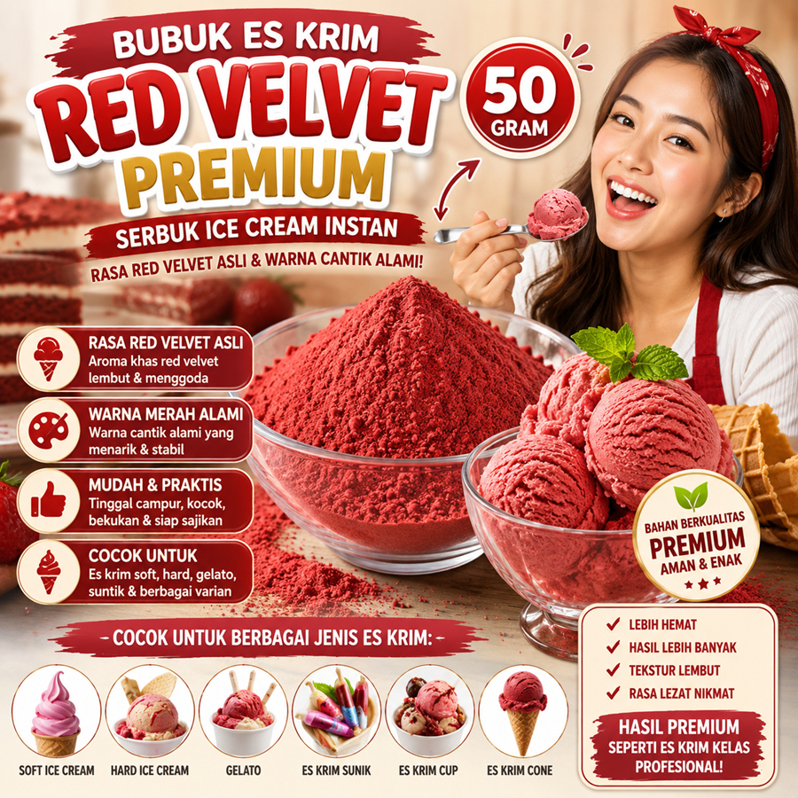 Bubuk Es Krim Red Velvet Premium 50Gr Serbuk Ice Cream Red Velvet Premium 50Gr Eskrim Kiloan Bahan I