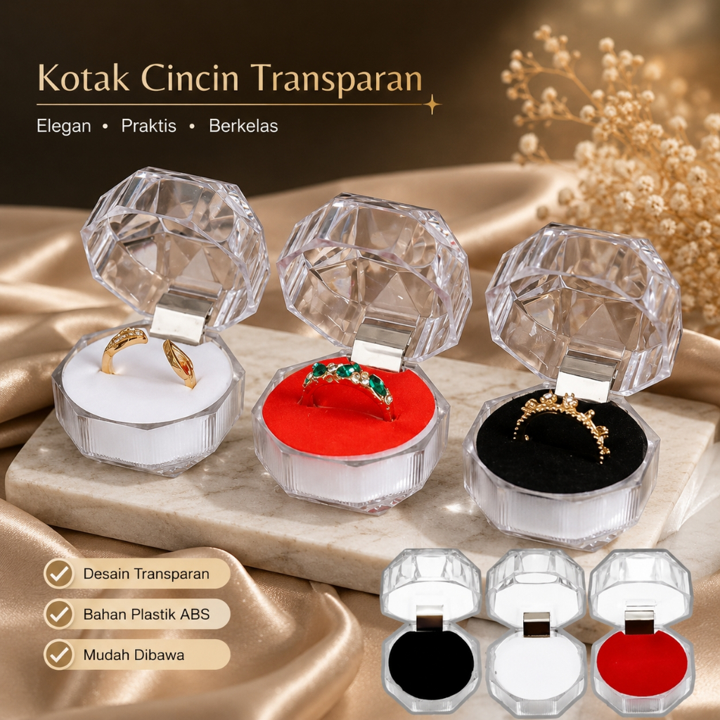 Tempat cincin Mika Kristal Tempat Kotak Perhiasan Acrylic Wadah Emas Cincin Kado Unik