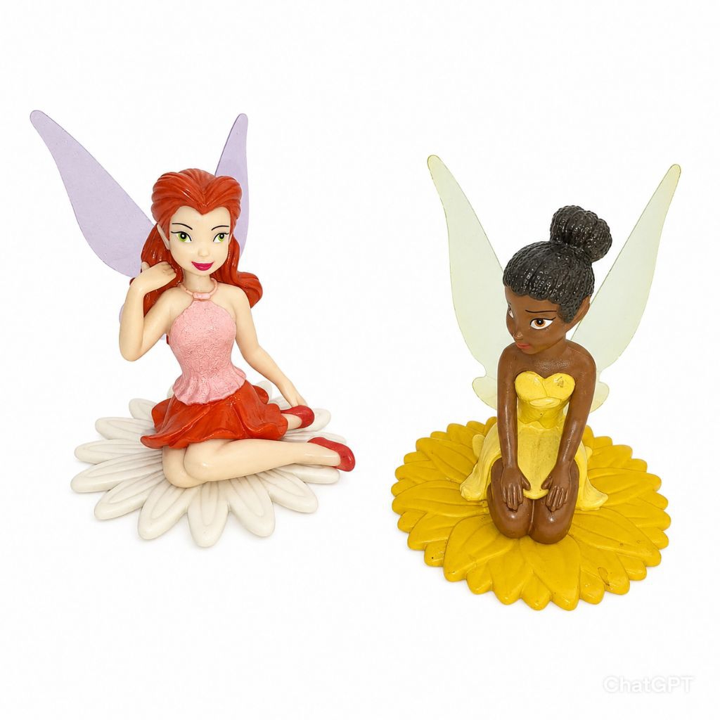 Action Figure Cake Topper Tinker Bell Fairies Rosetta & Iridessa | Ori Disney 2010 (Rare Item)