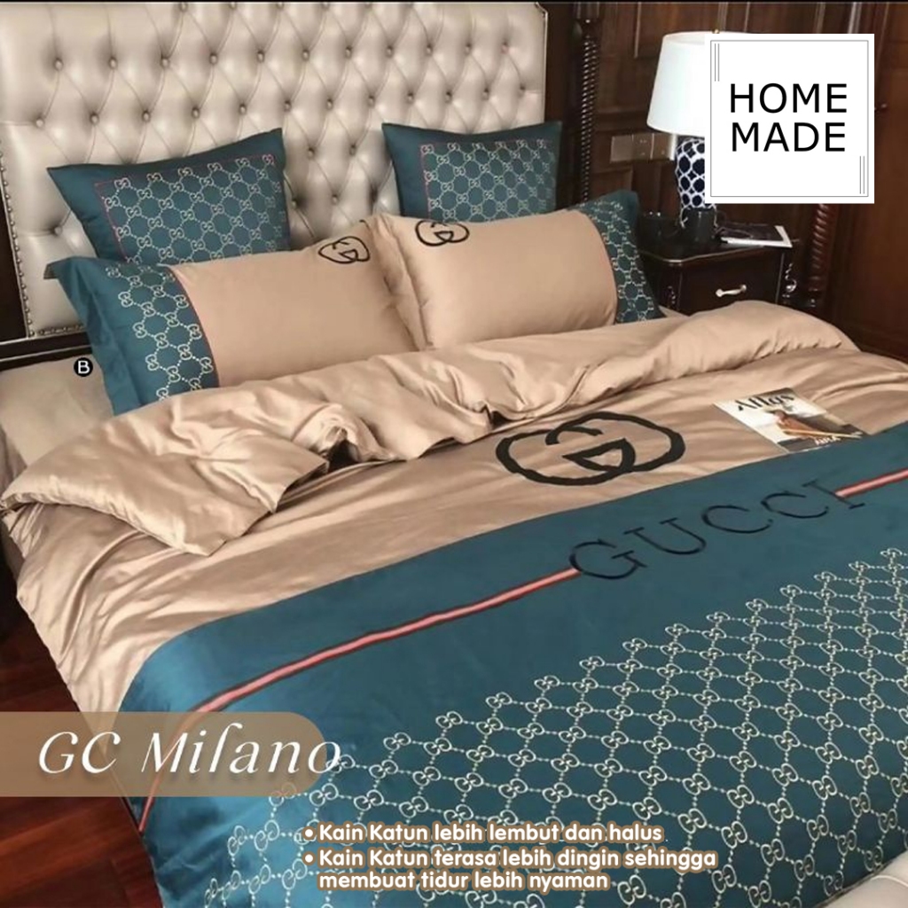 Sprei Fitted Katun Premium Homemade Gucci Milano Bantal Bingkai Tinggi 30 160x200 King Seprai Home M