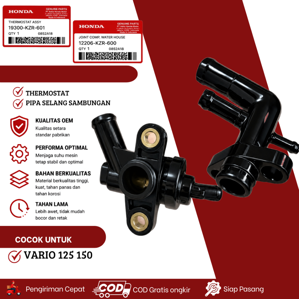 Thermostat Termostat + Pipa Sambungan Selang Radiator Motor HONDA VARIO 125 150  KZR AHM