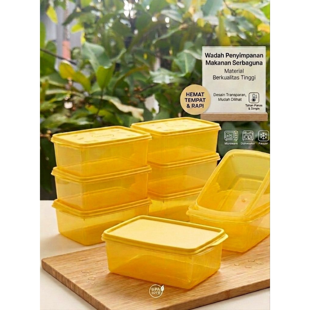 Kotak Makanan Serbaguna Warna Kuning  berlogo Dancaw- BPA Free, Mudah Disusun, Transparan