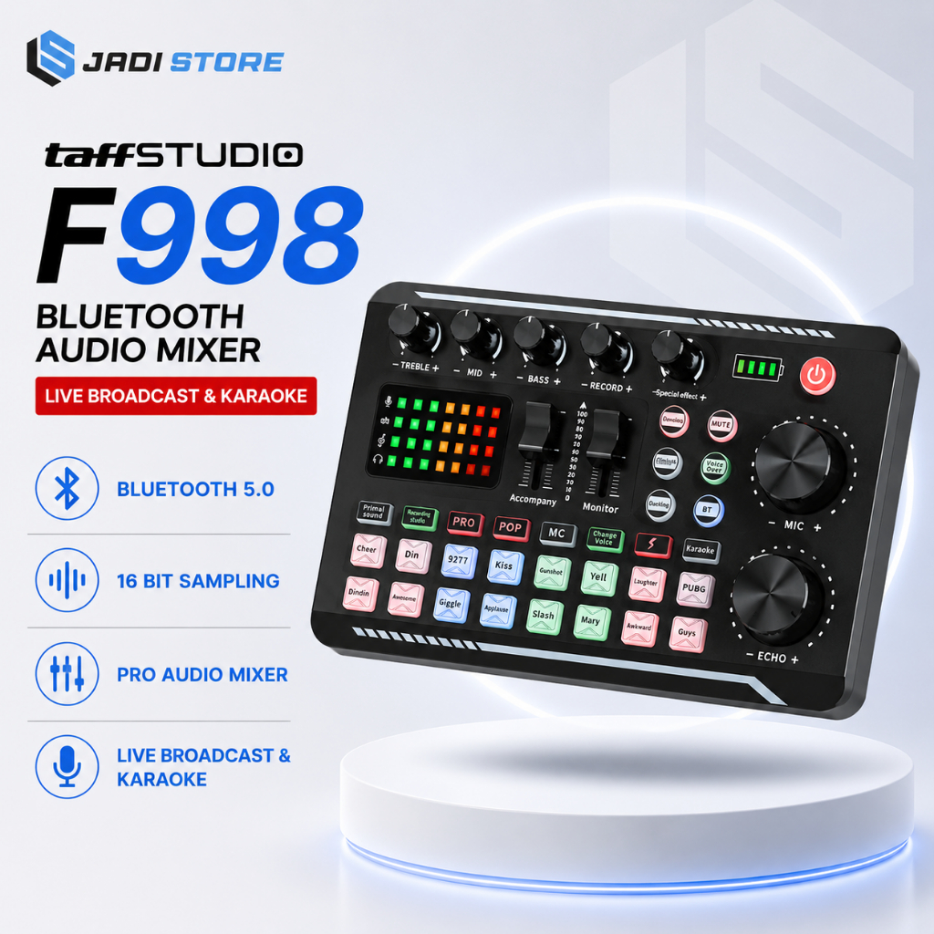 TaffSTUDIO Pro Audio Bluetooth Mixer Sound Card Live Broadcast Karaoke F998 – Soundcard TaffSTUDIO P