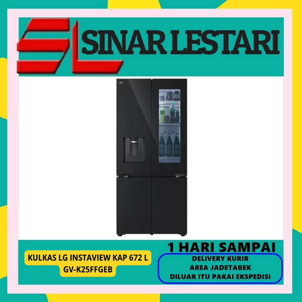 LG GV-K25FFGEB KULKAS INSTAVIEW MULTI DOOR KAP 672 LITER W/ WATER DISPENSER KULKAS 4 PINTU GVK25FFGE