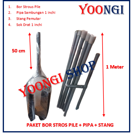 Paket Komplit Bor Stros Pile Manual 20 cm atau 8 Inchi + Pipa Sambungan + Handle atau Pemutar Pipa u