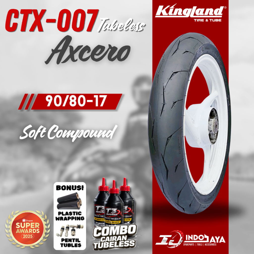 [FREE PENTIL] BAN TUBELESS SOFT COMPOUND AXCERO RING 17 CTX007 ( 90/80-17 ) BAN BALAP RACING DEPAN B